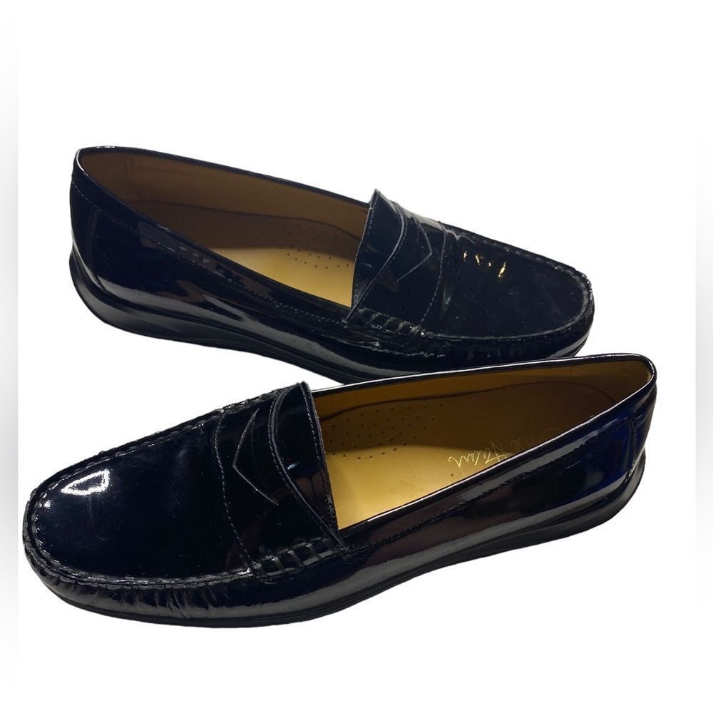 COLE HAAN NIKE AIR Wm’s Sz 8 Black Patent Leather Penny Loafer Flats Shoes